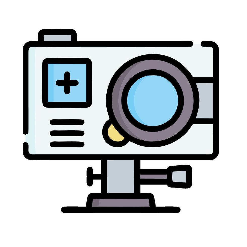 a camera on a tripod with a blue light vector