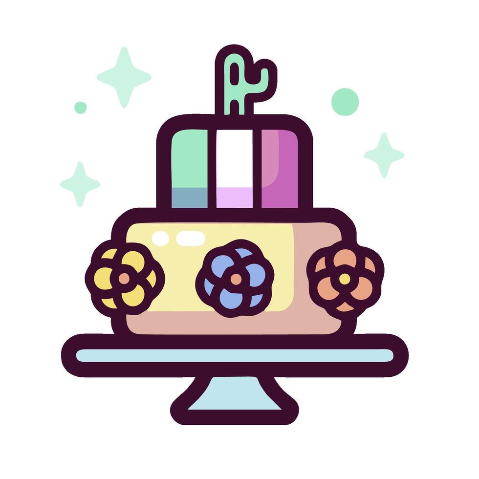 A cake with flowers and a cactus on top vector