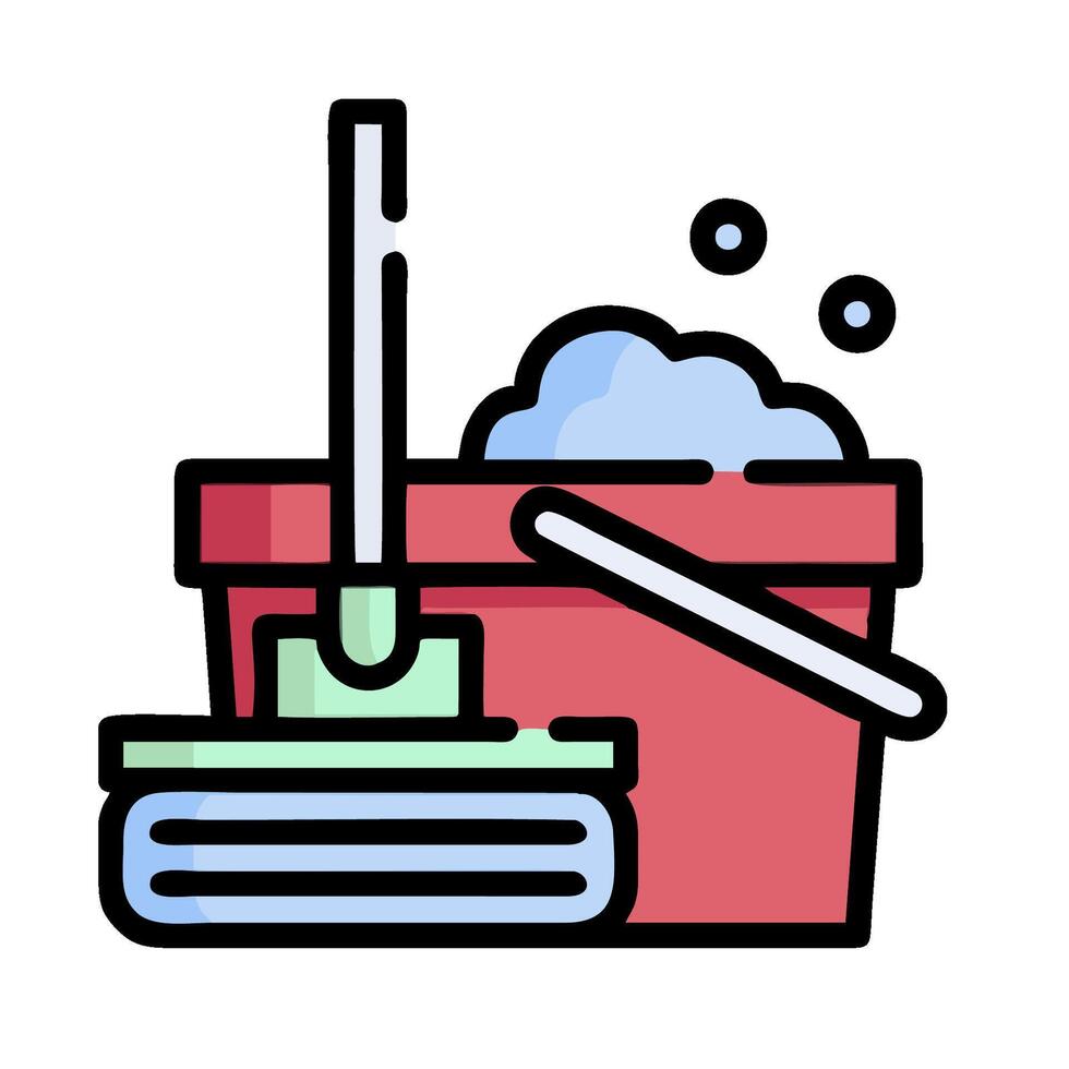 A bucket with a mop and a broom vector