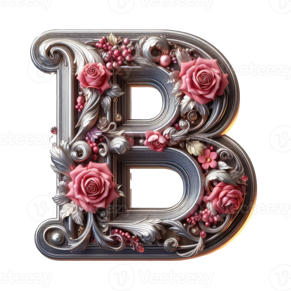 The letter b is made of flowers and leaves png