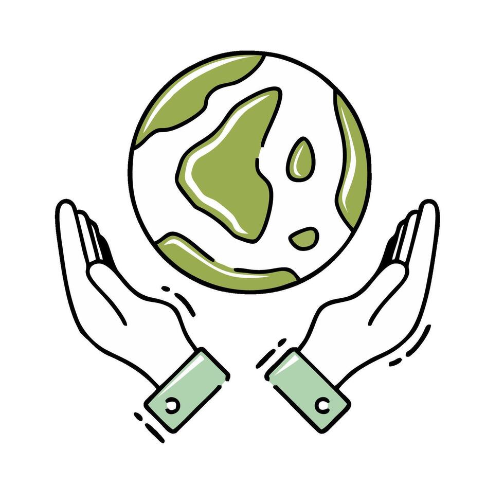 two hands holding a green earth in their hands vector