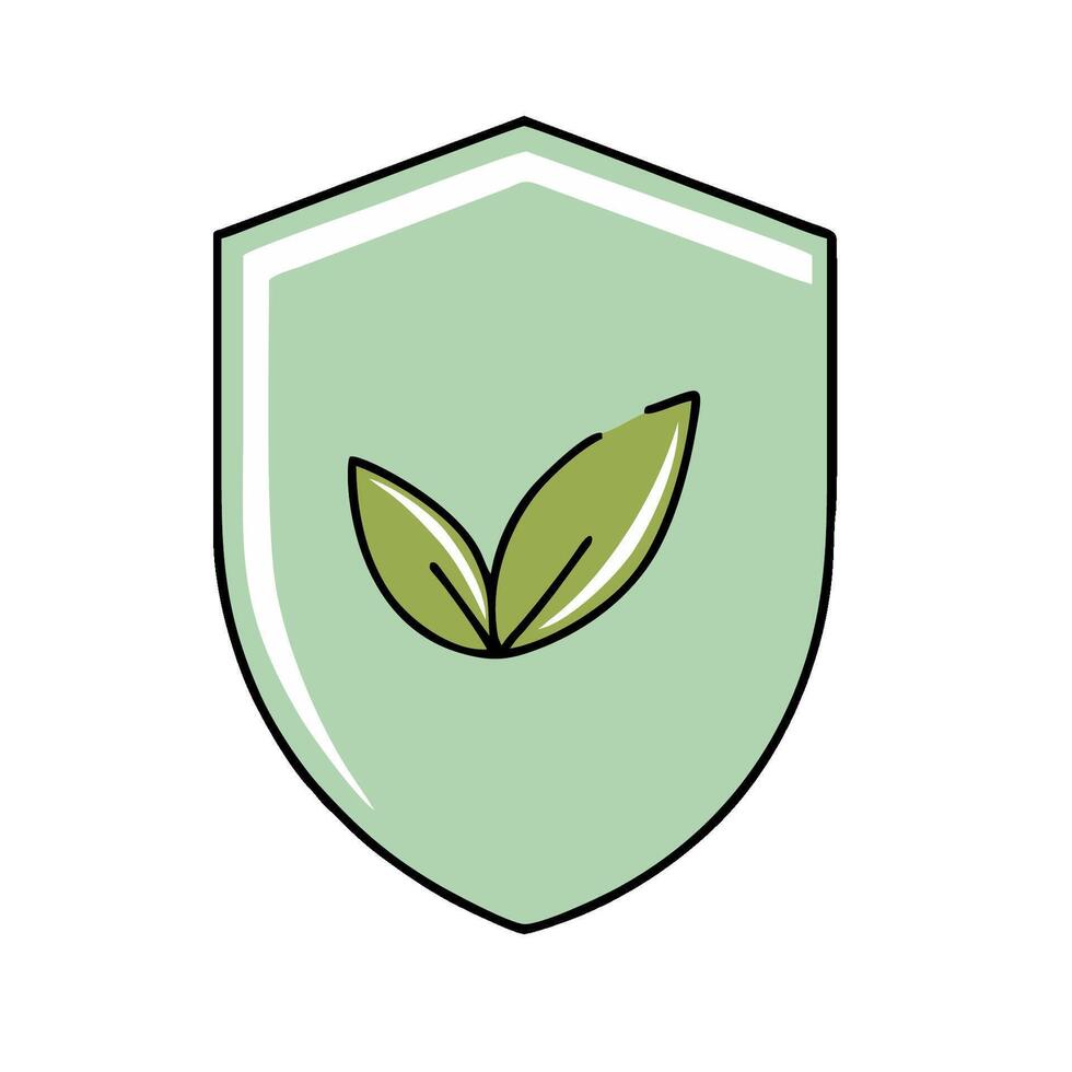a green leaf on a shield icon vector