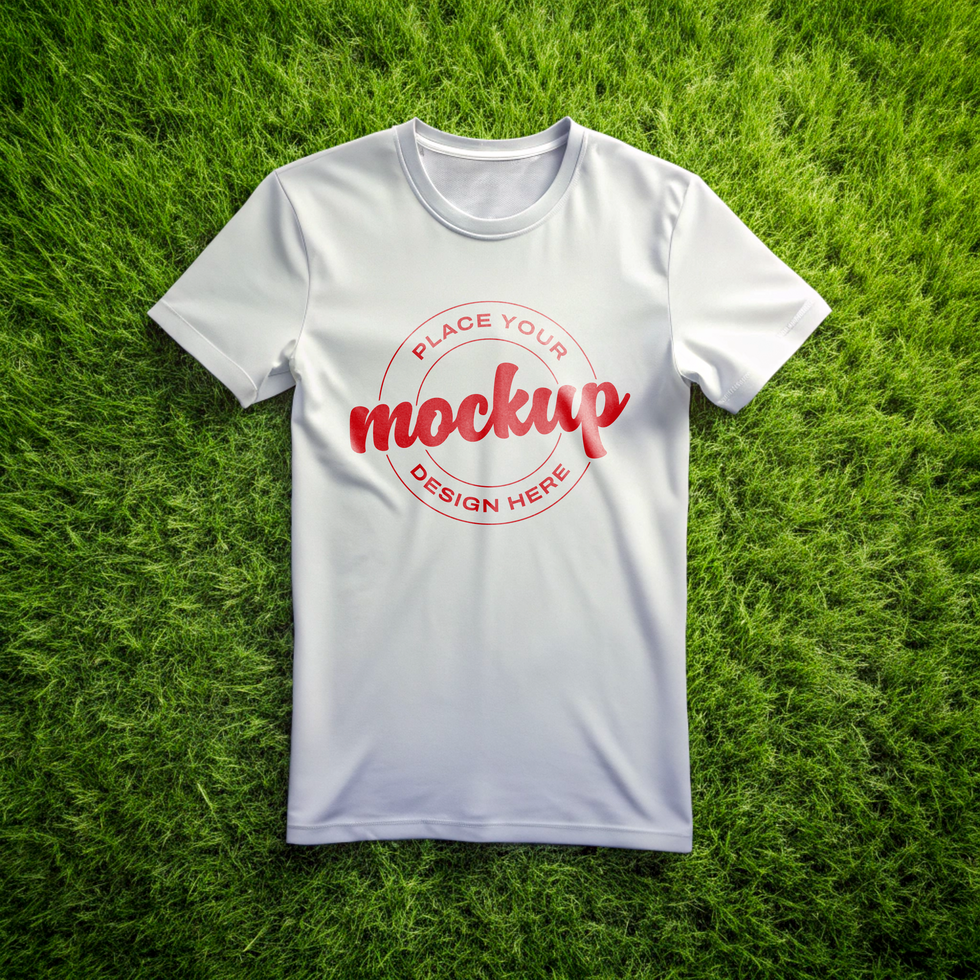 White Blank T Shirt Mockup on Grass psd