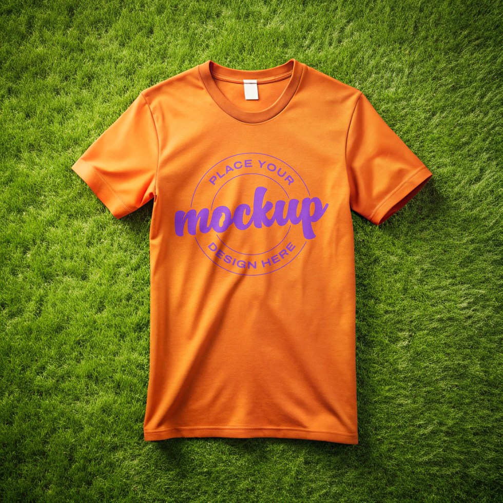 Orange Blank T-Shirt Mockup on Grass psd