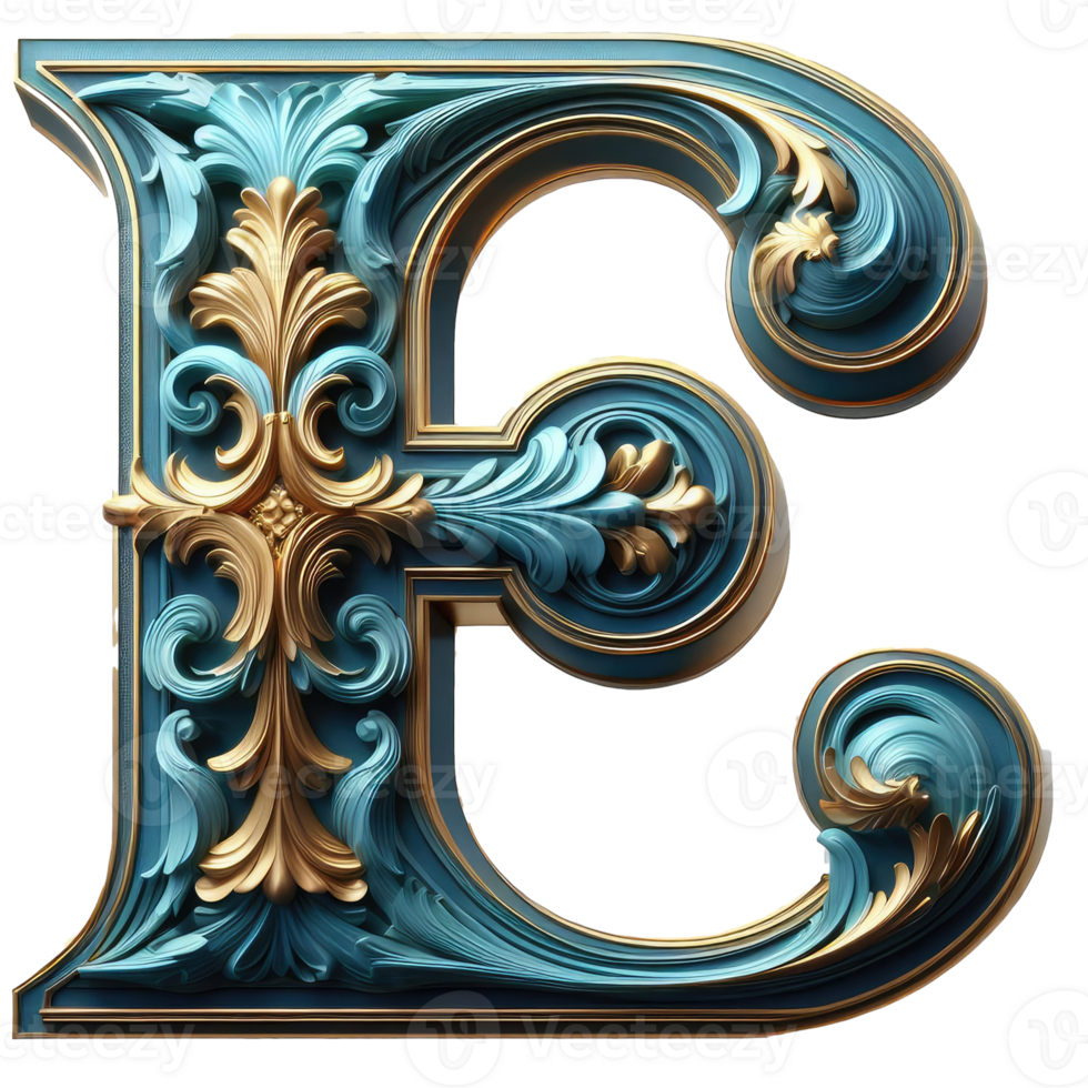 The letter e is made of gold and blue png