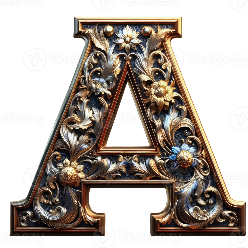 The letter a is made of gold and silver png