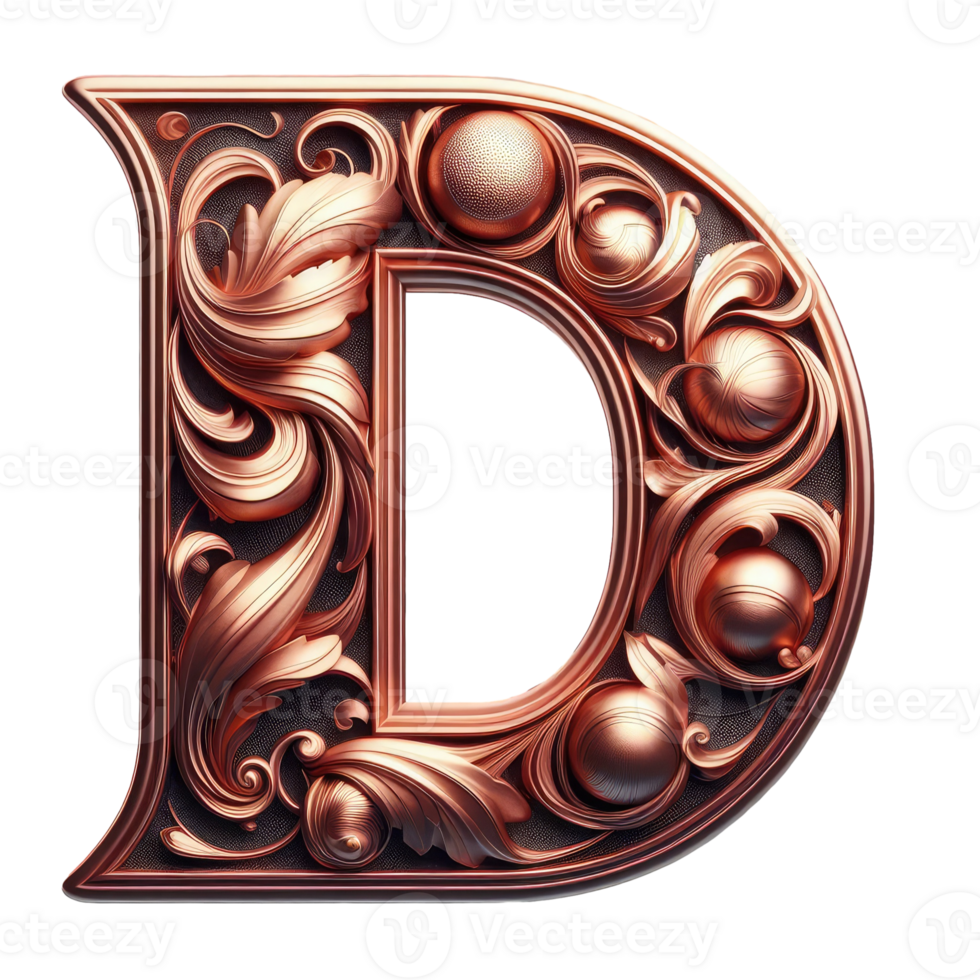 The letter d is made of copper and has a decorative pattern png