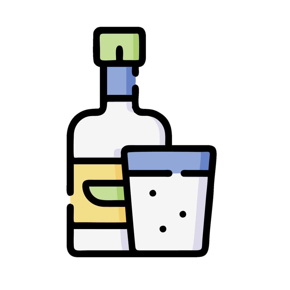 a bottle of tequila and a glass of alcohol vector