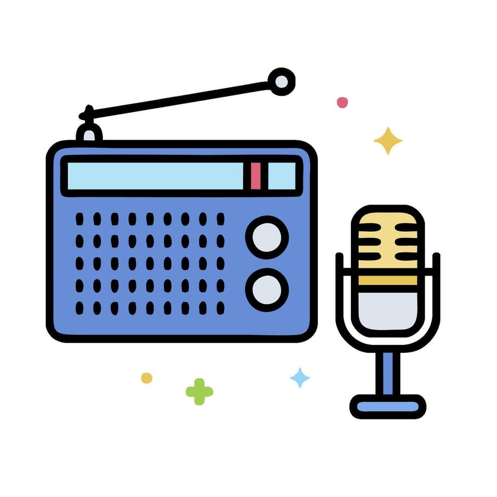 radio and microphone icon on white background vector