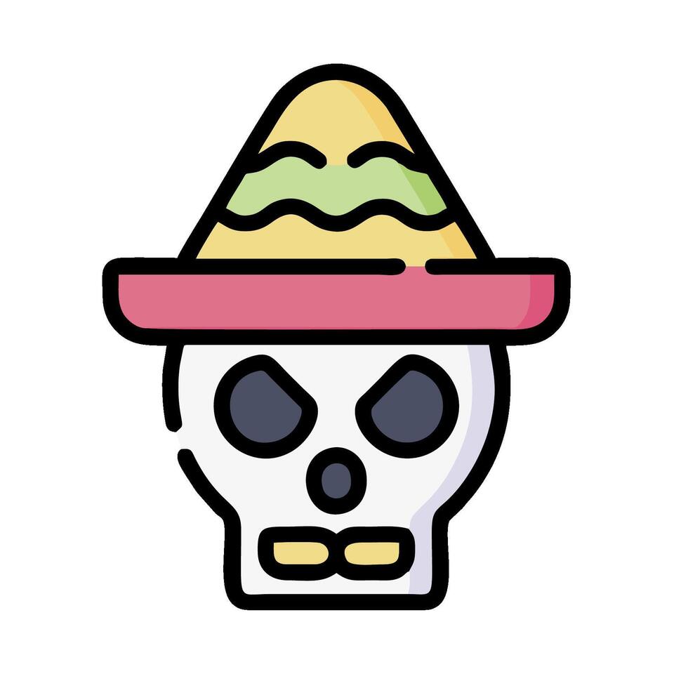 mexican skull with hat icon vector