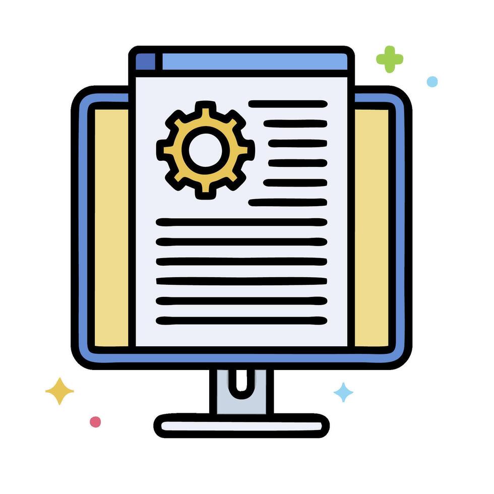 a computer screen with a gear on it vector