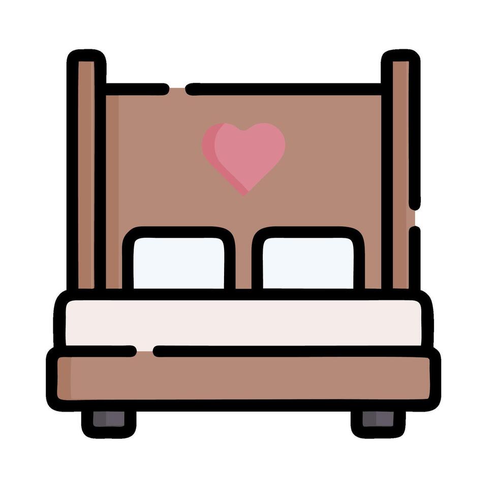 a bed with two pillows and a heart vector