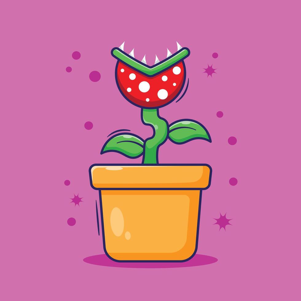 Cute design of Venus flytrap cartoon illustration icon mascot symbol object. Carnivorous plant vector