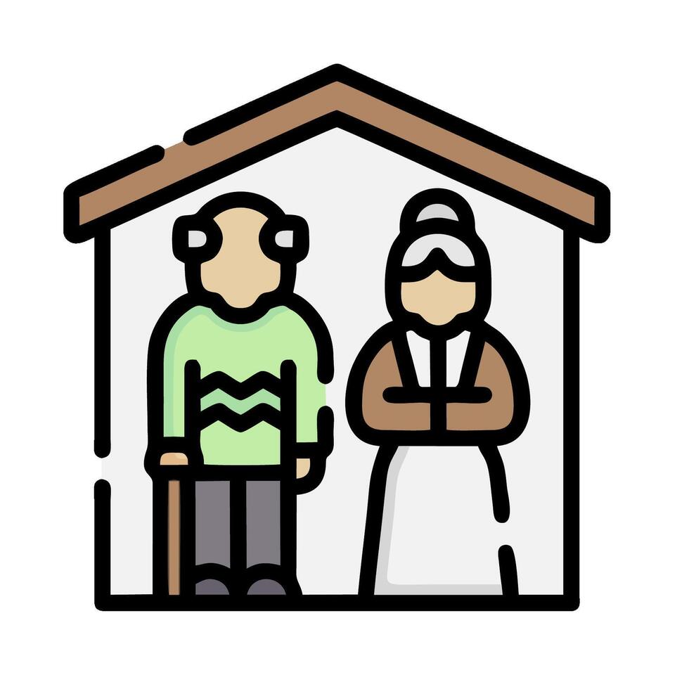 an elderly couple in a house with a sign that says vector