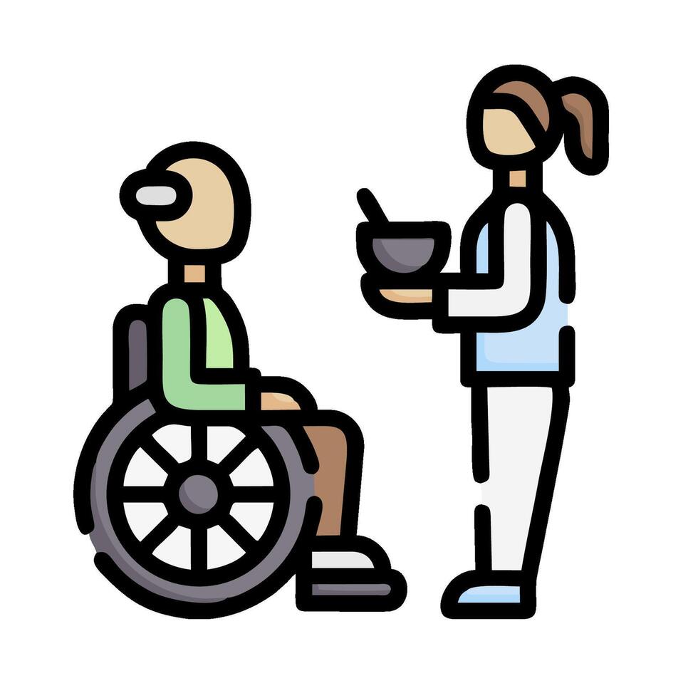 a person in a wheelchair is being fed by a nurse vector