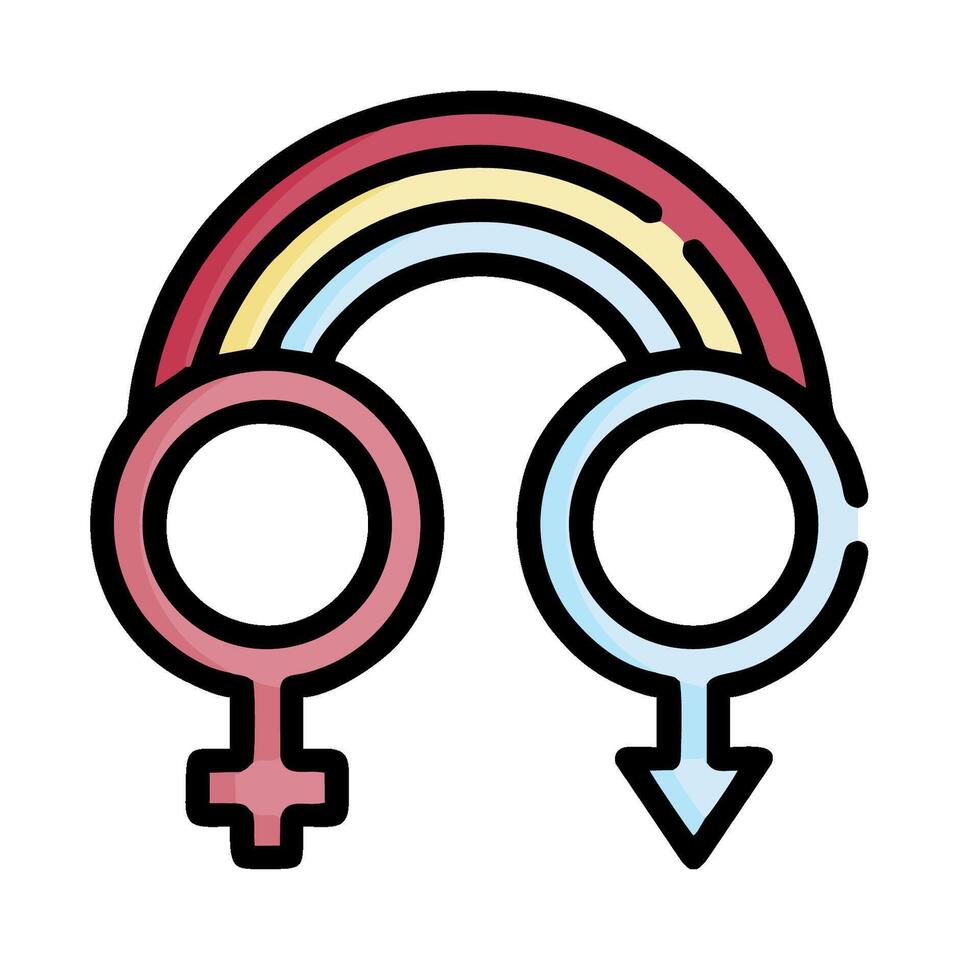 two male and female symbols with a rainbow in the middle vector