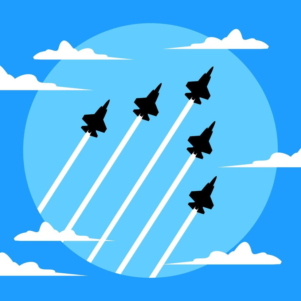 fighter jet flying air show with sky smoke illustration vector