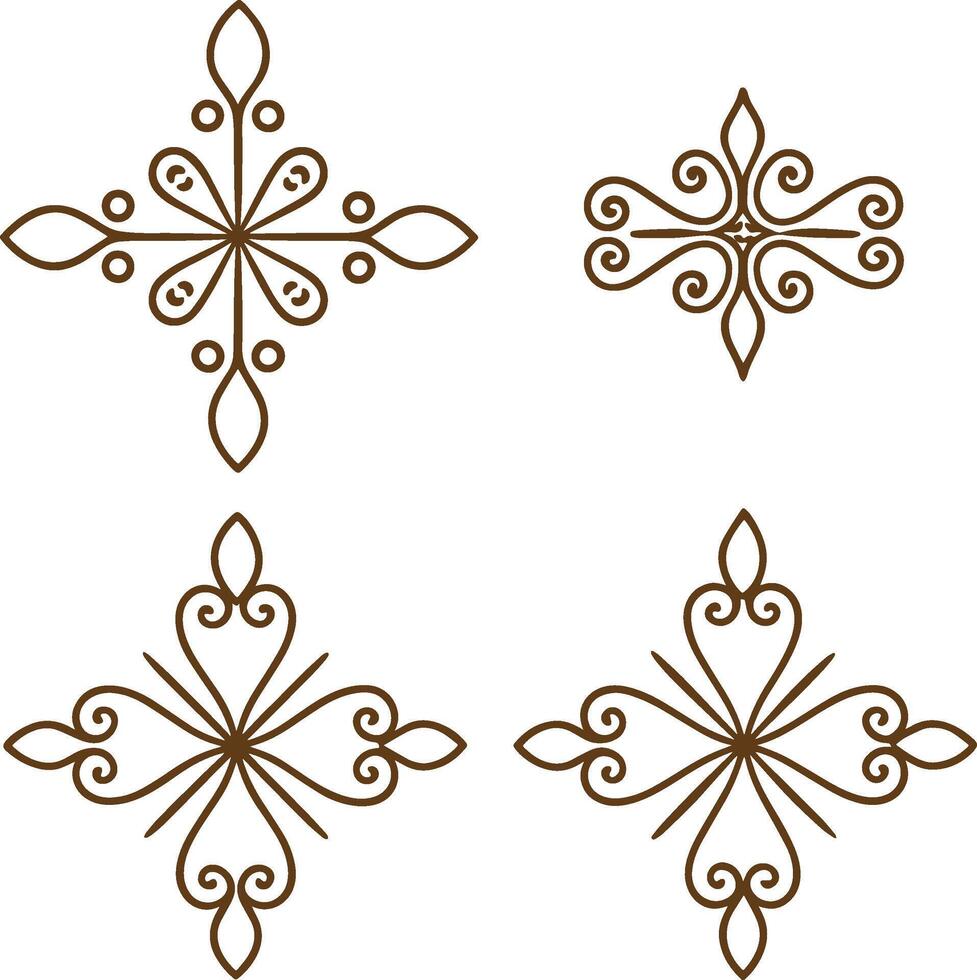 Four ornamental designs in brown vector