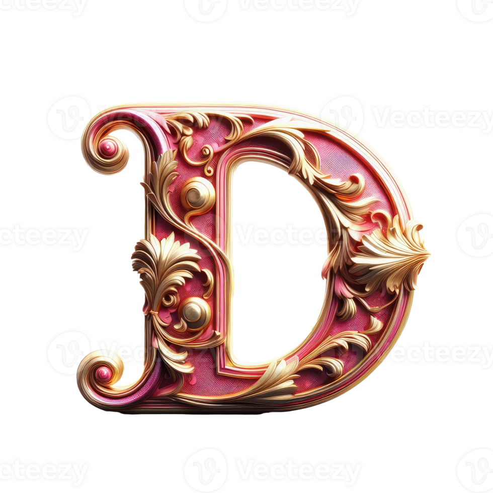 The letter d is made of gold and pink png