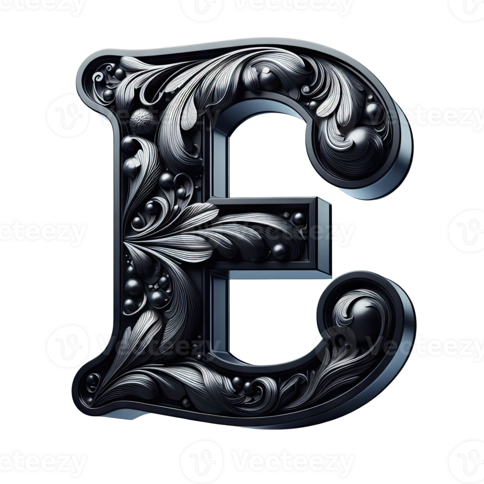 The letter e is made of black and silver png