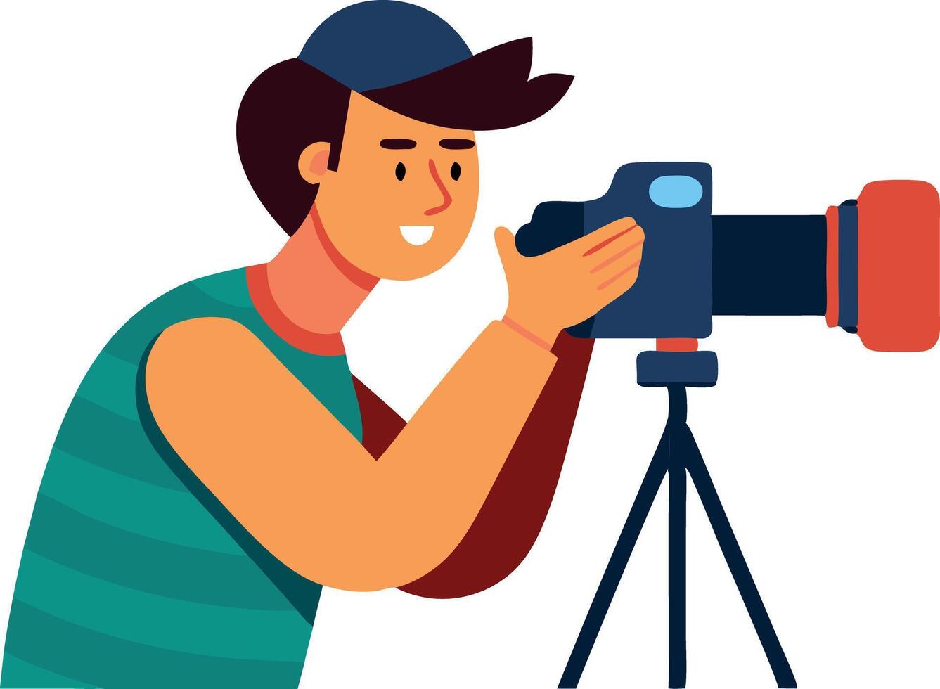Illustration of a man taking a photo with a camera on tripod vector