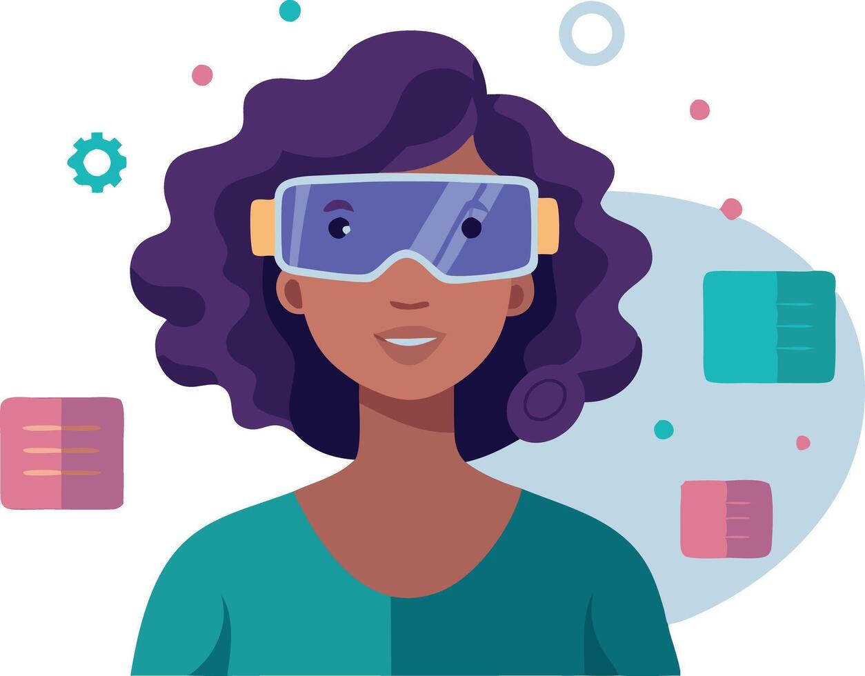 Illustration of woman using virtual reality headset for immersive technology experience vector