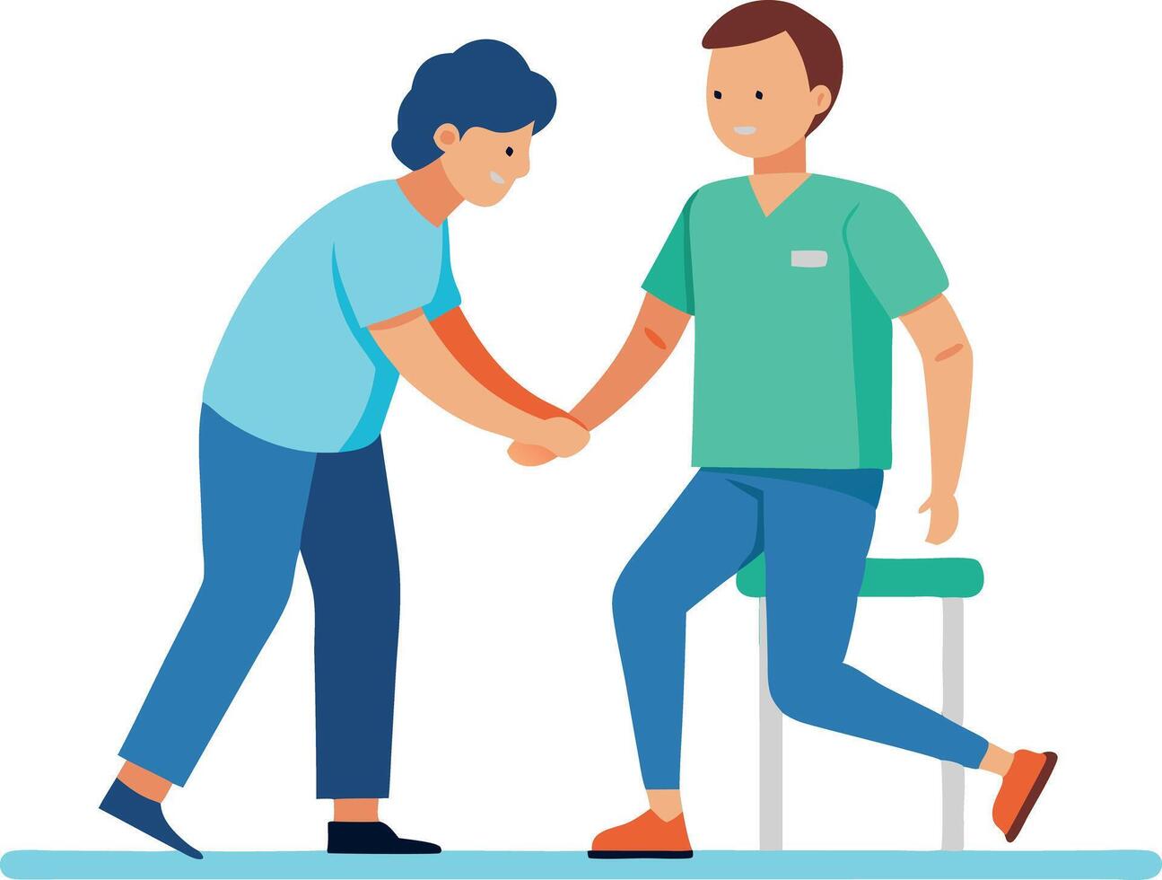 Physiotherapist assisting patient with exercise in rehabilitation clinic illustration vector