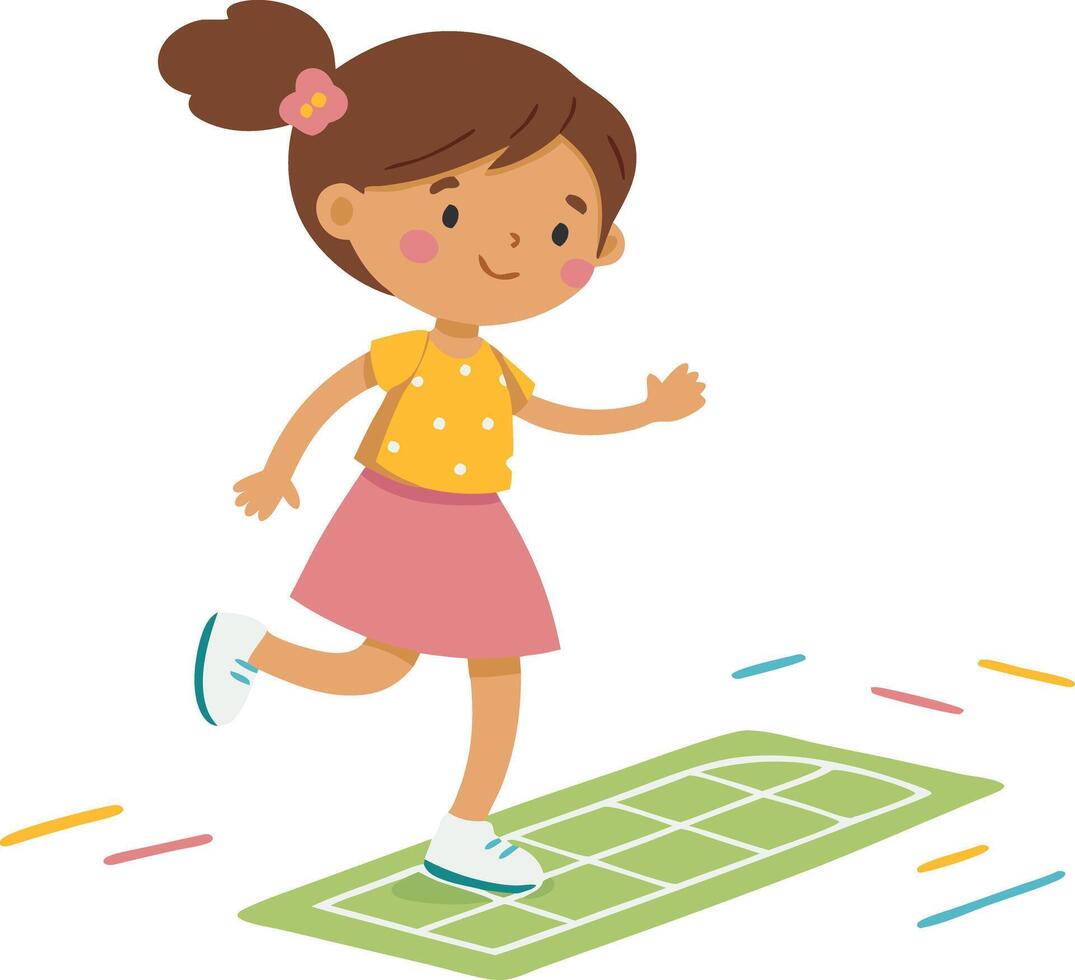 Illustration of a happy girl playing hopscotch outdoors vector