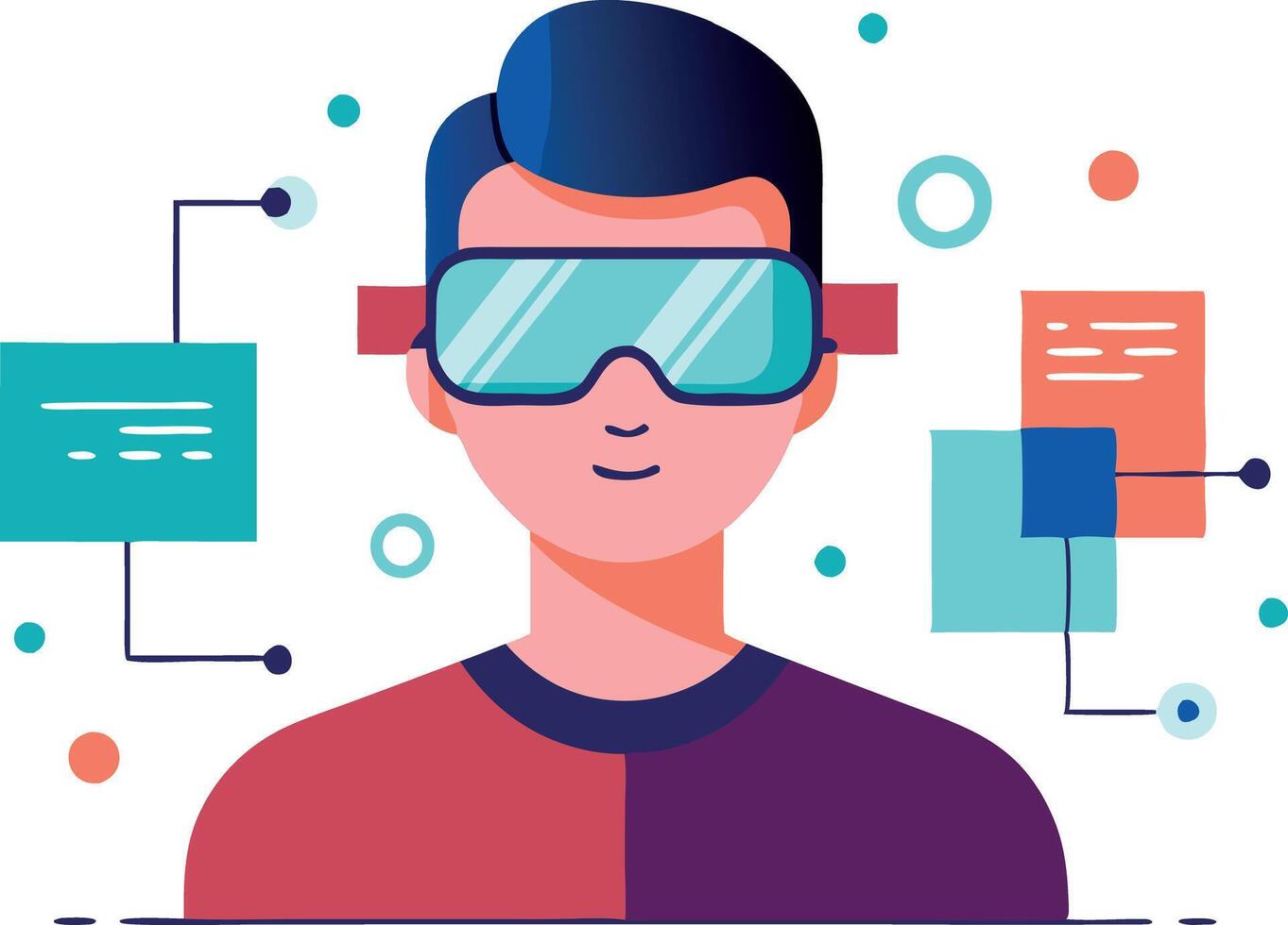 Man using virtual reality headset with futuristic interface and holographic elements vector