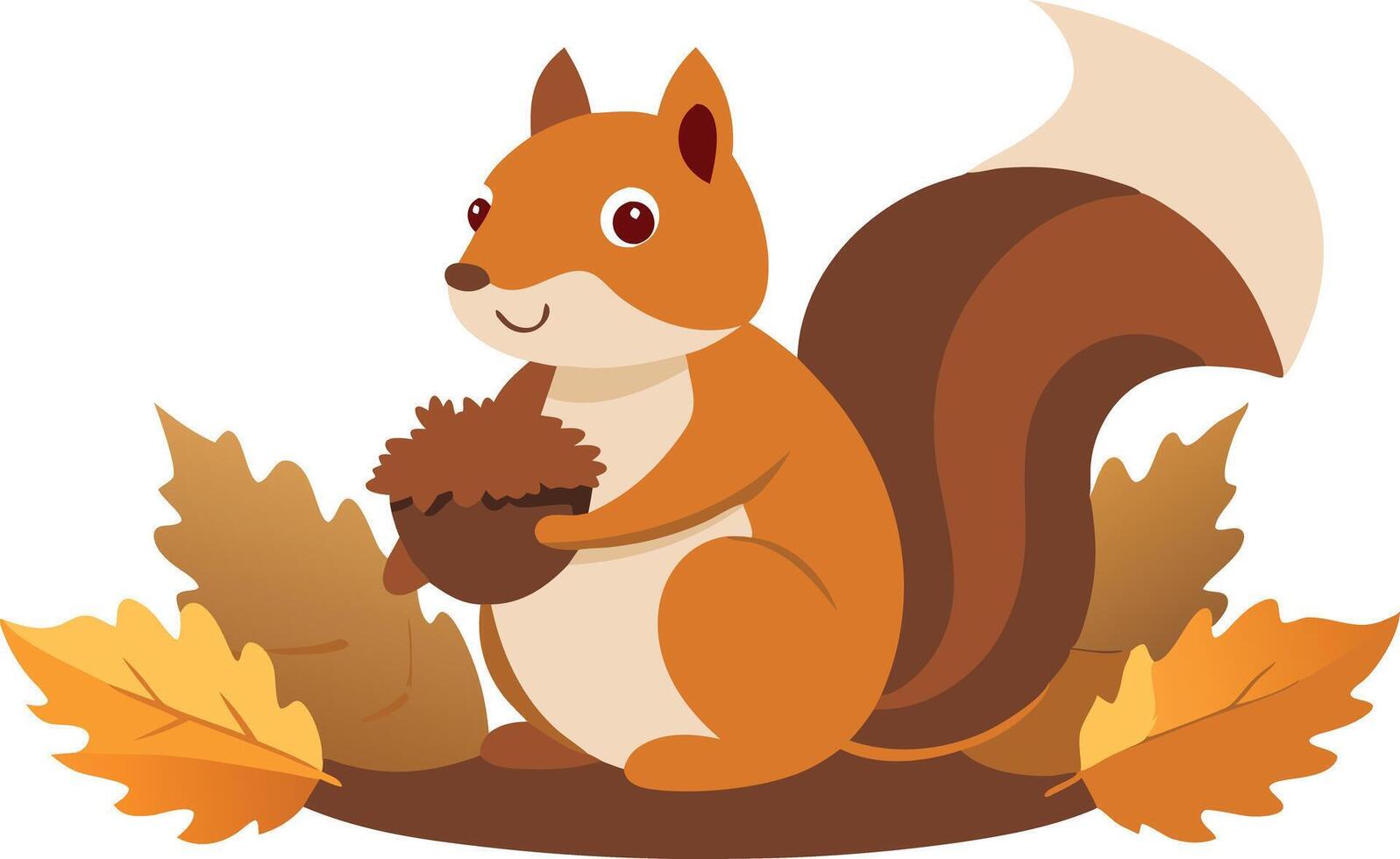 Cute squirrel holding an acorn surrounded by autumn leaves vector