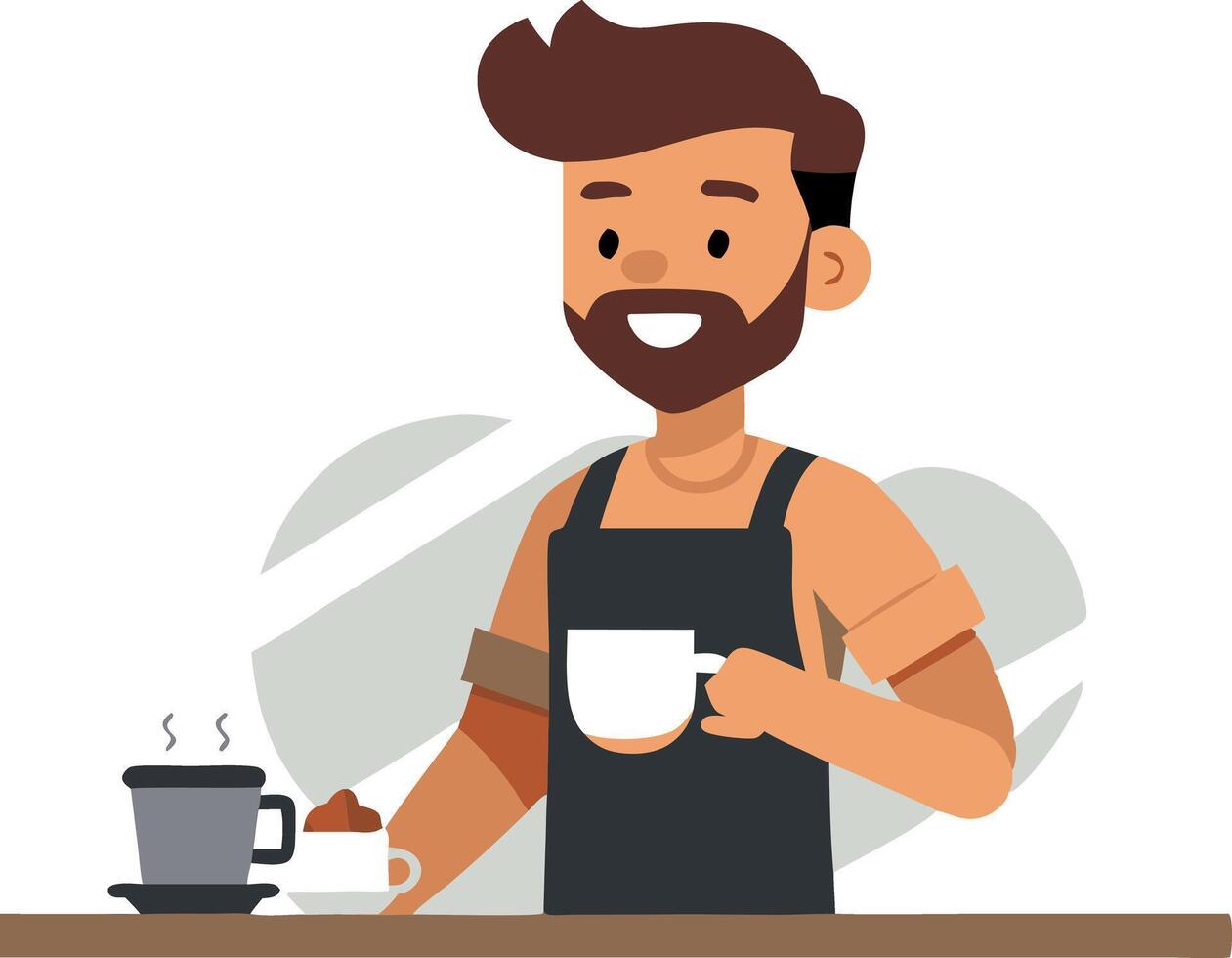 Smiling barista holding a cup of coffee behind the counter in a cafe vector