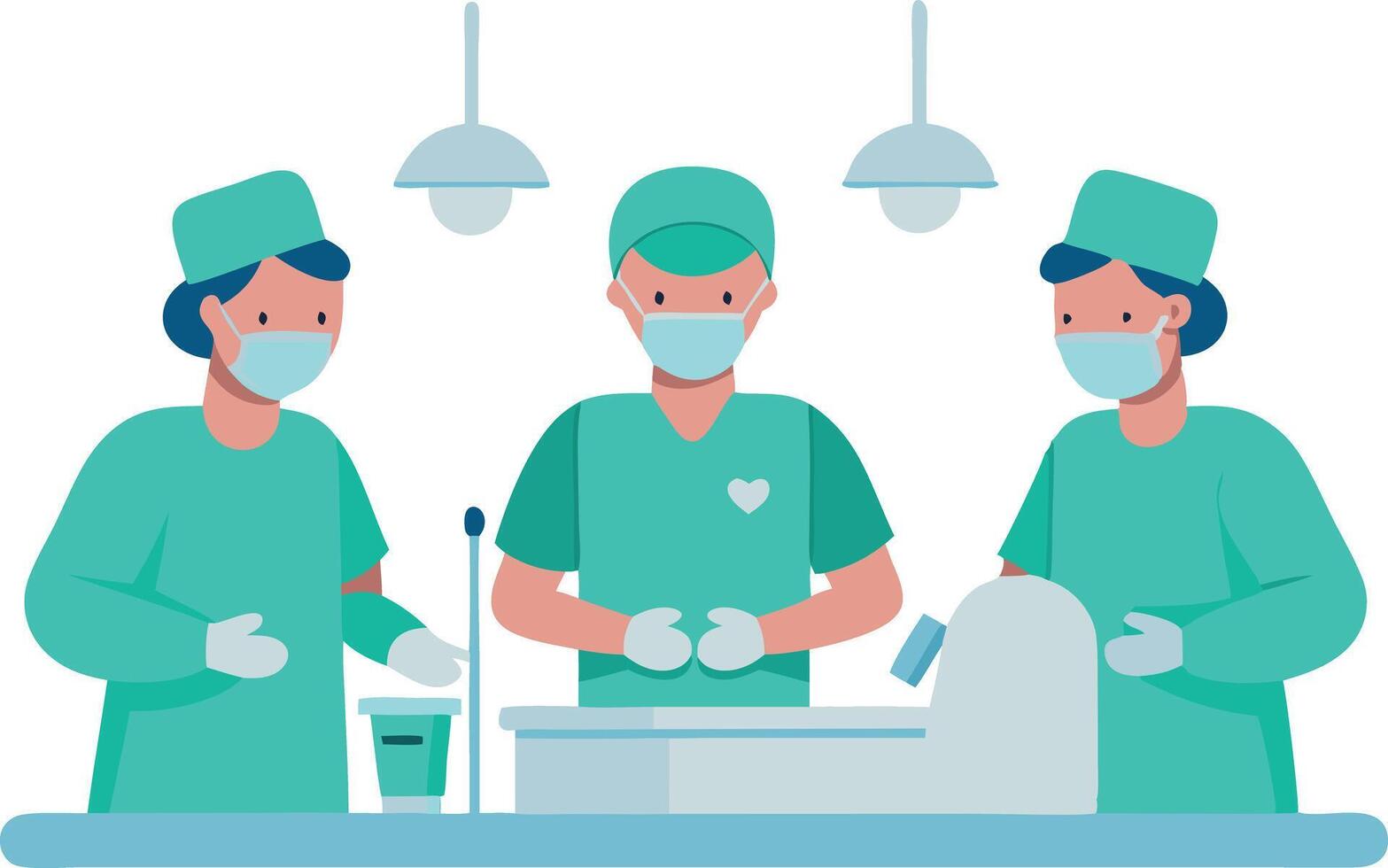 Illustration of surgeons performing an operation in a sterile operating room vector