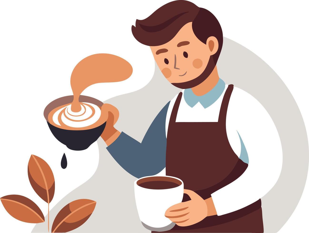 Barista pouring coffee and making latte art in a relaxed setting vector