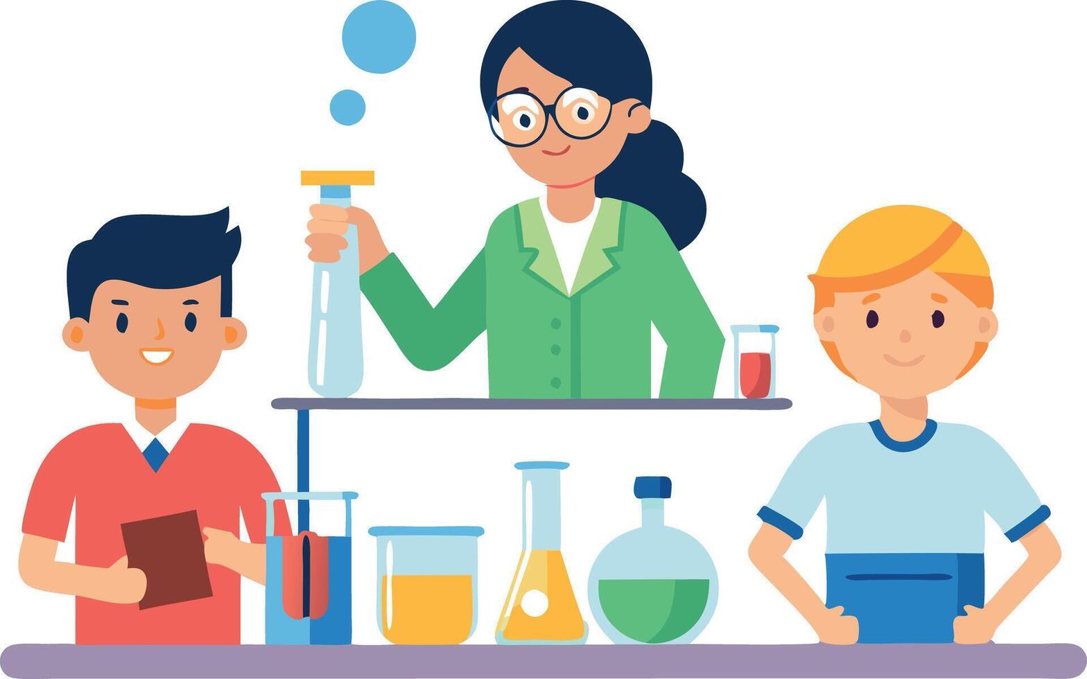 Students and teacher conducting a science experiment in the laboratory vector