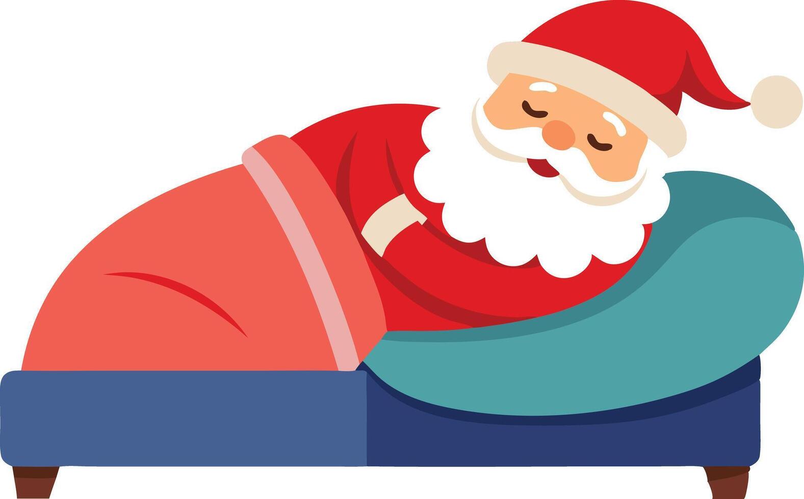 Santa Claus sleeping on a couch, resting after delivering Christmas gifts vector