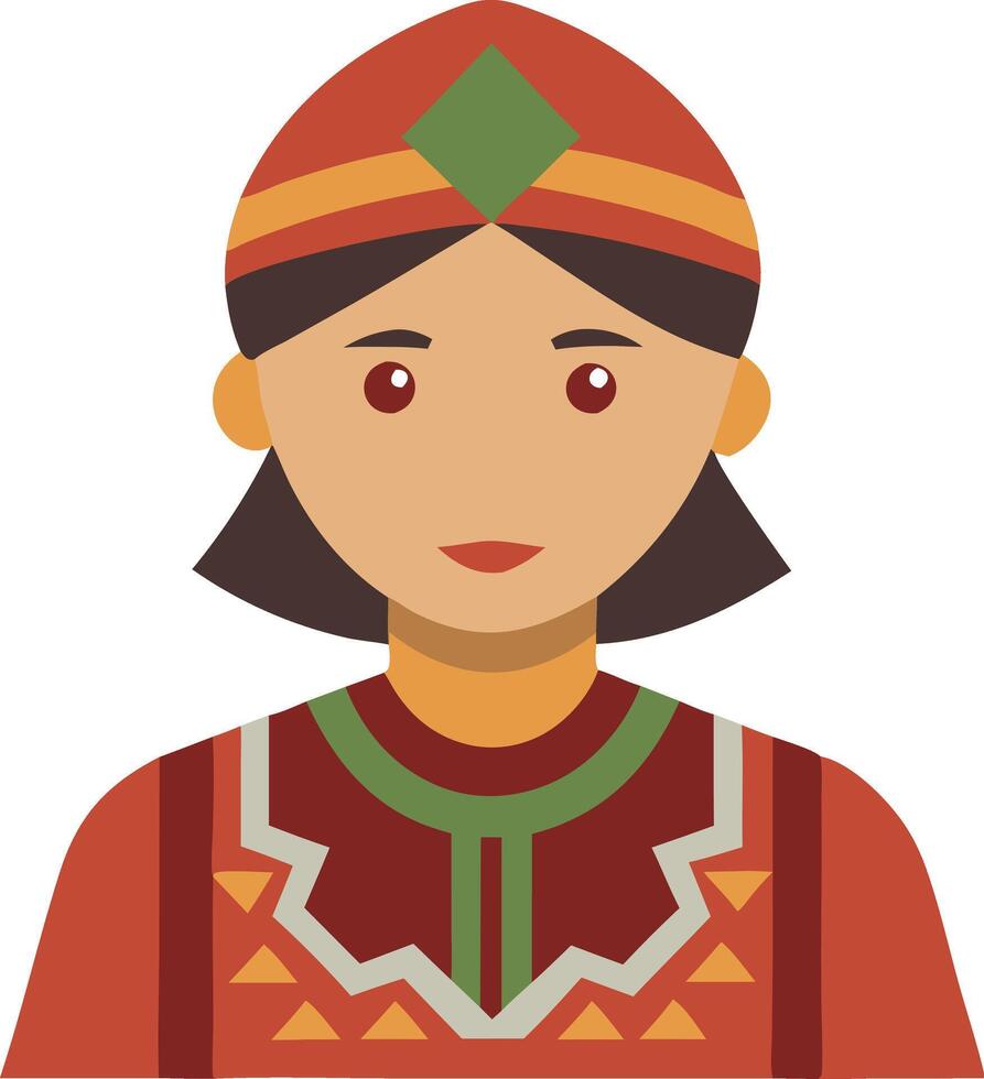 illustration of a woman in traditional tribal clothing, wearing a colorful headscarf, isolated on a white background vector