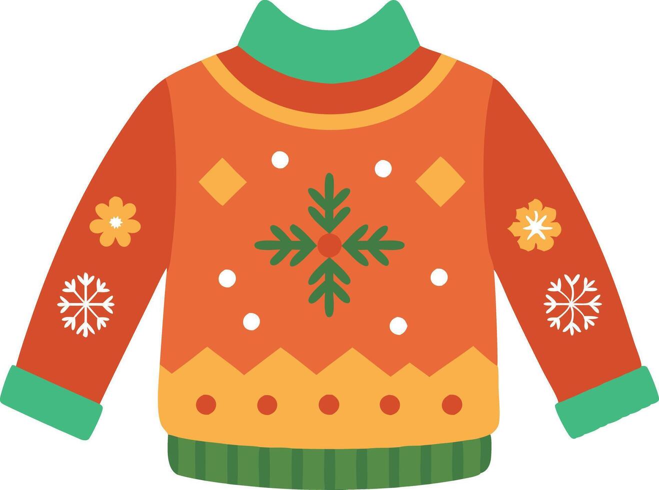 Festive Christmas sweater with holiday designs and snowflakes vector