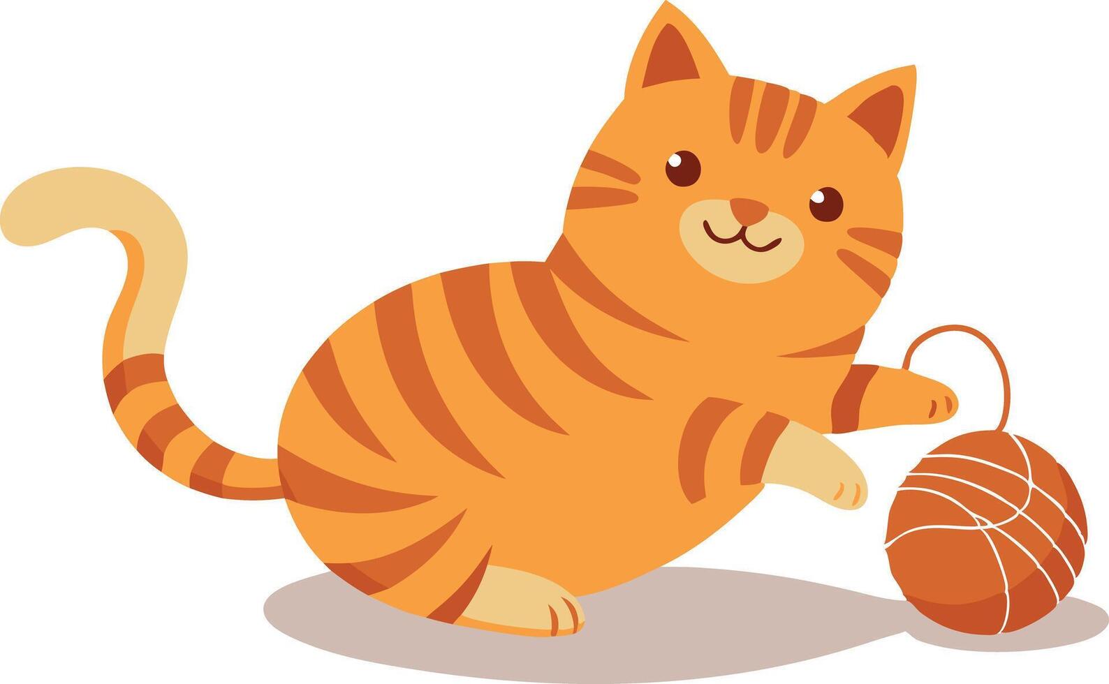 Kitten rolling and playing with yarn ball vector