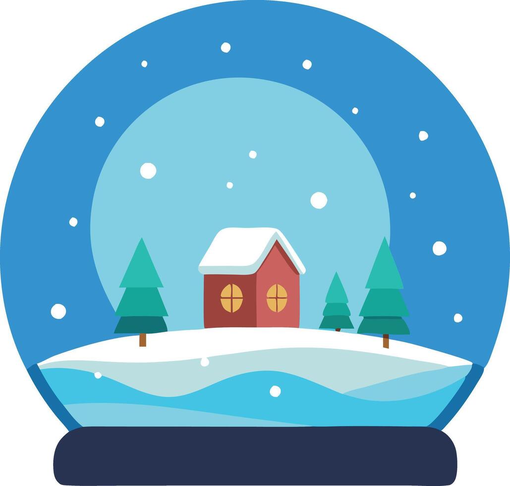 Illustration of a snow globe with a cozy house and pine trees in winter landscape vector