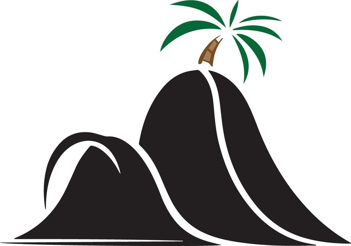 A mountain image with palm tree, it is clean, minimalistic, and versatile, making it suitable for various applications such as logos, posters, t-shirt designs, and other graphic projects vector