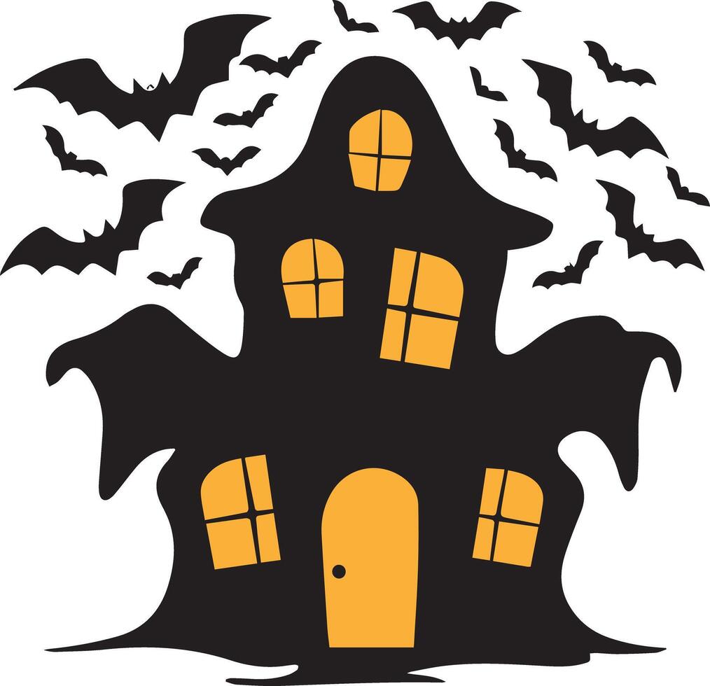 A Halloween ghost house icon image created for various companies, showcasing a creepy, eerie, and haunting design. Ideal for logos, posters, t-shirts, and other graphic projects. vector