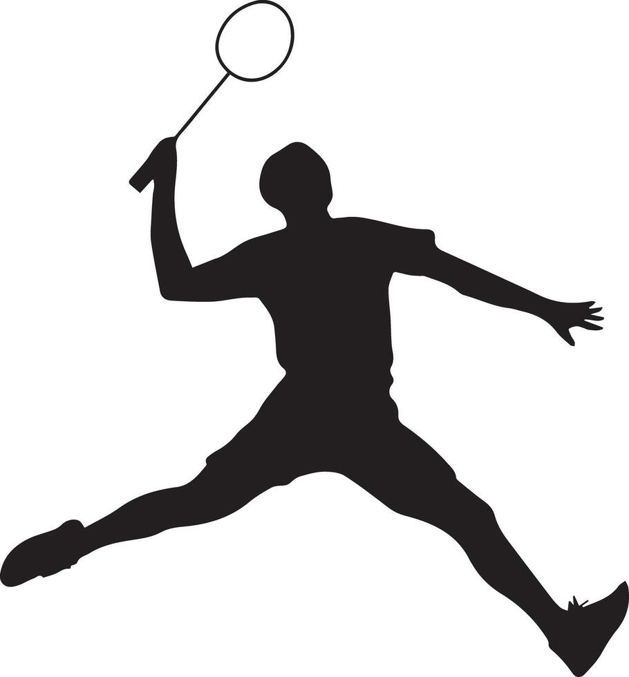 A icon of a badminton player in action, designed for various teams. The design is clean and striking, making it perfect for logos, posters, t-shirts, and other graphic projects vector