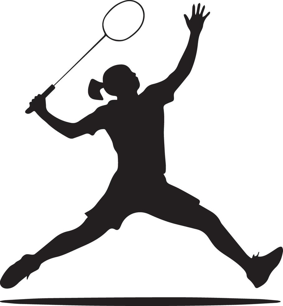 A icon of a badminton player is playing, designed for various teams. The design is clean and striking, making it perfect for logos, posters, t-shirts, and other graphic projects vector