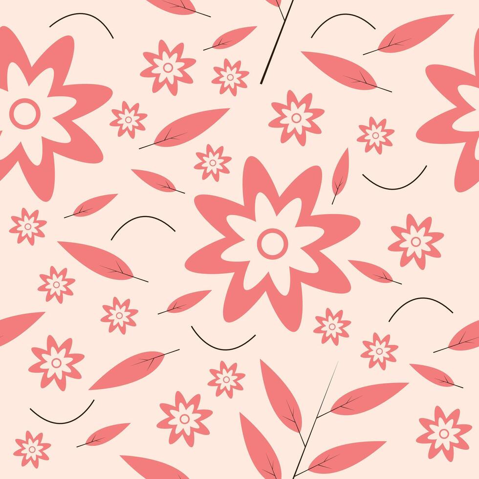 Beautiful pink leaf and flowers design seamless pattern vector
