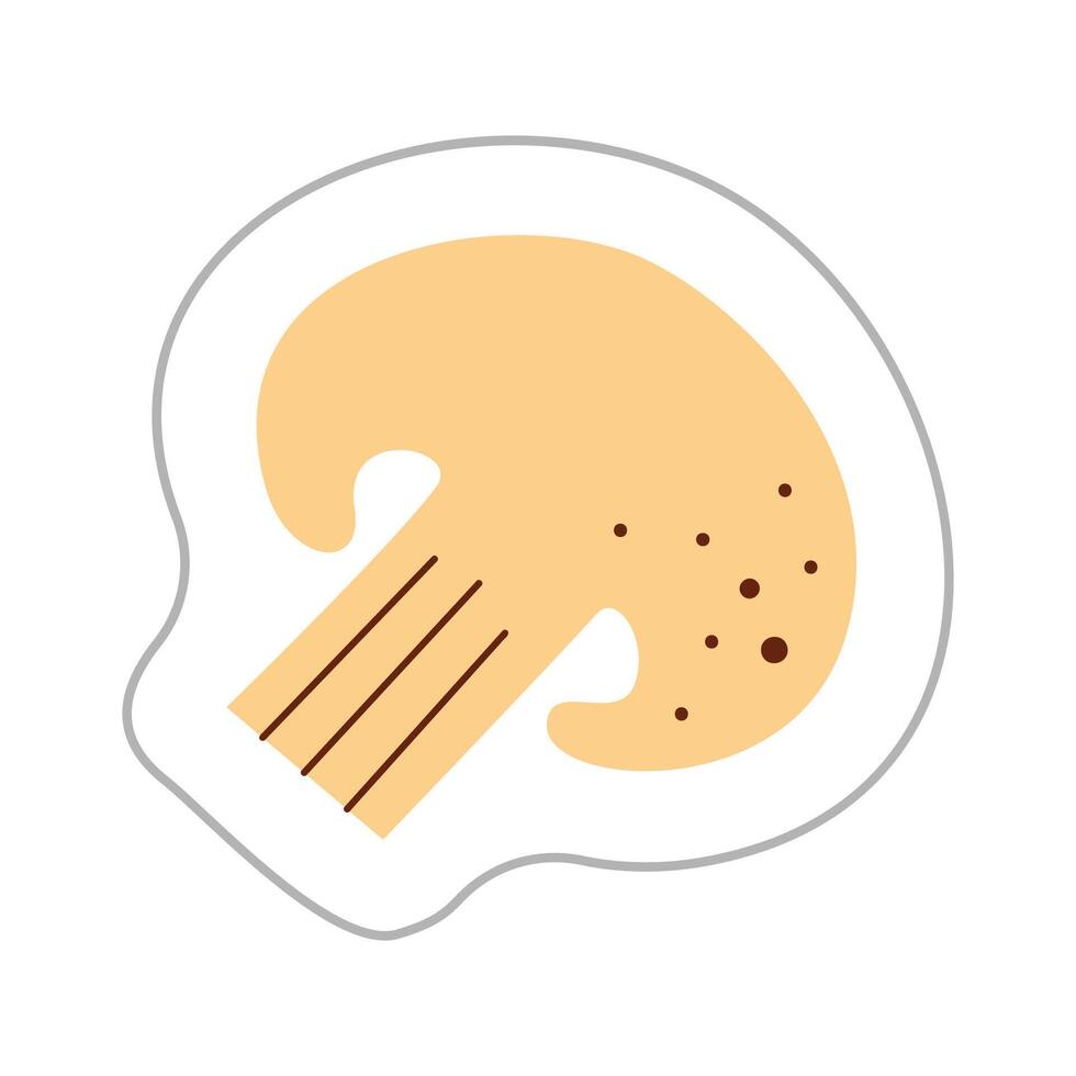 Sticker with piece of champignon. Color flat illustration. vector