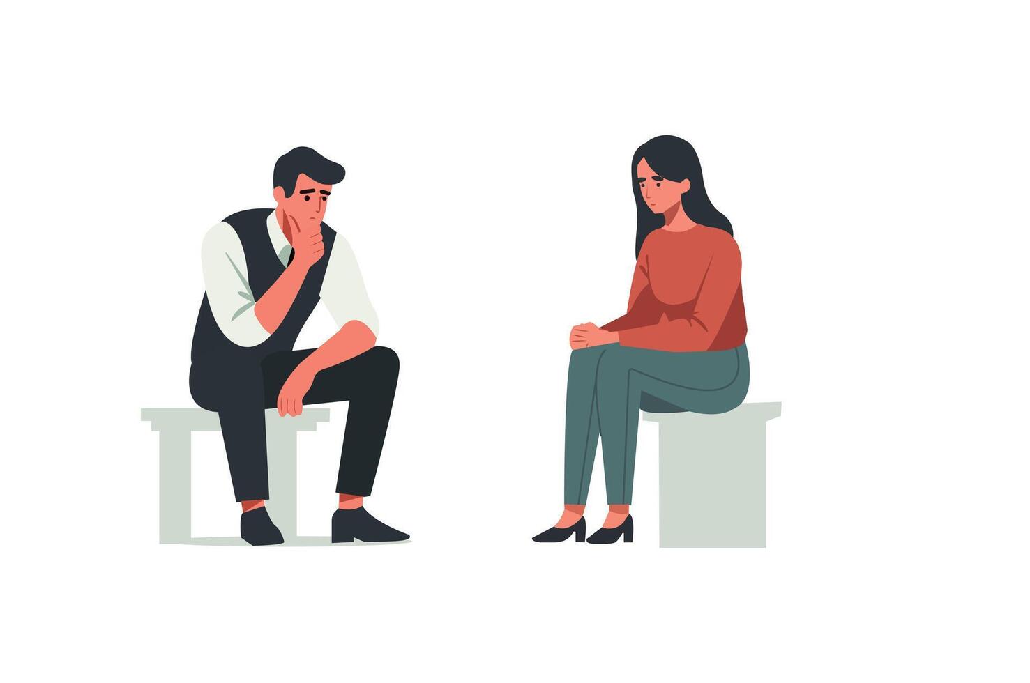 Set of thinking, contemplating, brooding, doubting, making choice people in full length vector