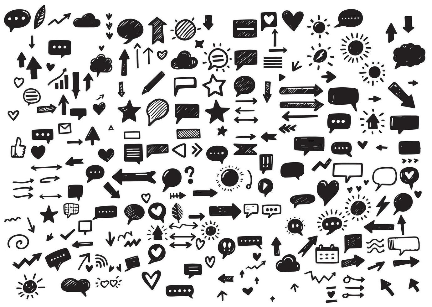 Hand-drawn Speech Bubbles, Arrows, and Decorative vector
