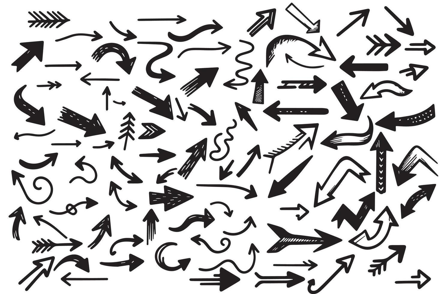 Hand drawn thin line arrows set vector
