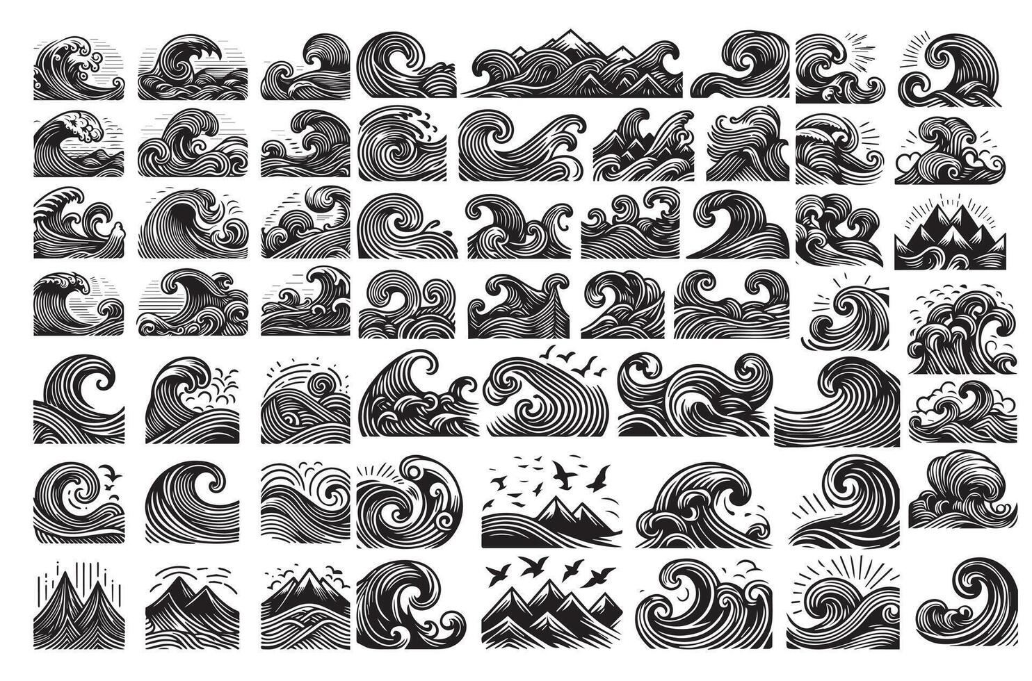 Waves line set. Wave ornament pattern. Set of wavy zigzag lines. Wave thin line background vector