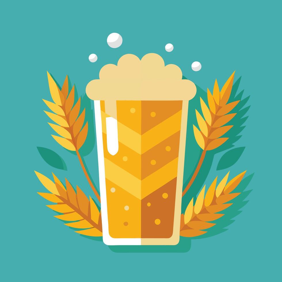 beer-in-a-glass-and ears of wheat vector